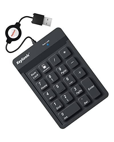 KeySonic ACK-118BK Kabelgebundene Nummern-Tastatur aus Silikon, wasser-/staubdicht , Kabeltrommel (schwarz) von ICY BOX