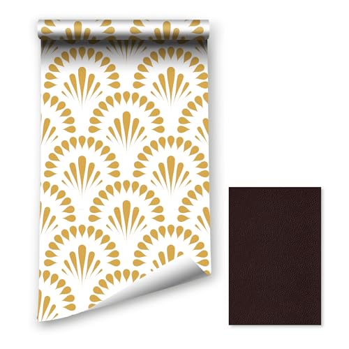 Selbstklebende Tapete Weiß Gold,44.5 x 1000cm Tapete Selbstklebend Geometrisch Gold klebefolie Blumen Abstrakt Klebefolie Retro Möbelfolie Selbstklebend für Badezimmer Wohnzimmer Schlafzimmer Küche von ICYEHAO