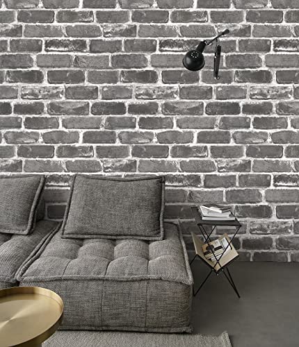 Grau Ziegelstein Tapete,44.5 x 1000cm Tapete Backstein Grau Weiß Ziegel Klebefolie Möbel Vintage klebetapete Selbstklebend Möbelfolie Selbstklebend für Badezimmer Wohnzimmer Schlafzimmer Küche von ICYEHAO
