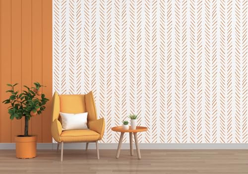 ICYEHAO Tapete Gelb Geometrisch,44.5 x 500cm Tapete Orange Streifen Tapete Fischgrät Tapete Gelb Weiß Vintage Klebefolie Tapete Möbelfolie Selbstklebend für Badezimmer Wohnzimmer Schlafzimmer Küche von ICYEHAO