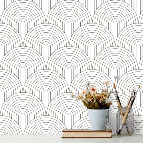 ICYEHAO Geometrische Tapete Schwarz Weiß,44.5 x 1000cm Tapete Streifen Schwarz Moderne Tapeten Boho Tapete Klebefolie Tapete Möbelfolie Selbstklebend für Badezimmer Wohnzimmer Schlafzimmer Küche von ICYEHAO