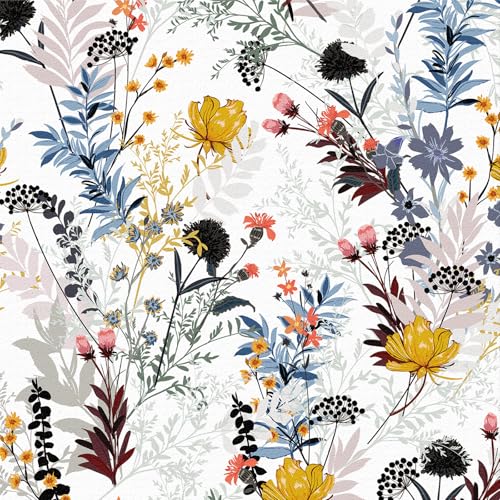 Selbstklebende Tapeteund Gelb Blumen,44 x 600cm Selbstklebende Tapete Blau Blätter Blumentapete Schwarz Boho Tapete Pflanzen Tapete Selbstklebend Möbelfolie Selbstklebend für Wohnzimmer Schlafzimmer von ICYEHAO