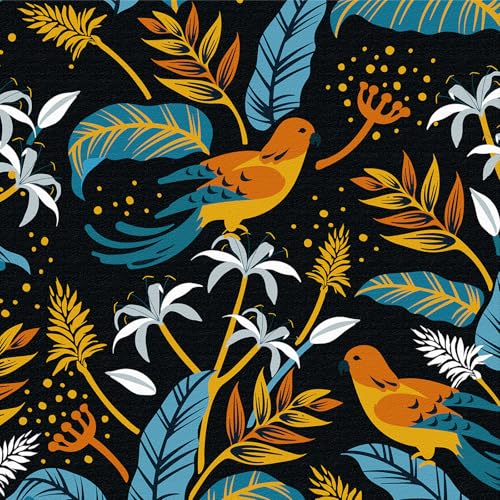 Tapete Blumen und Vögel,44 x 600cm Selbstklebende Tapete Schwarz Tapete Blau Blätter Gelb Vögel Tapete Weiß Blumen Pflanzen Tapete Selbstklebend Möbelfolie Selbstklebend für Wohnzimmer Schlafzimmer von ICYEHAO