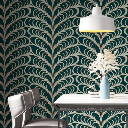 Selbstklebende Tapete Boho,44 x 300cm Gestreifte Tapete Grüner Möbelfolie Selbstklebend Hintergrund Modernes Abstraktes Kunstgeometrie Peel and Stick Tapete für Wohnzimmer Schlafzimmer Wand Schränke von ICYEHAO
