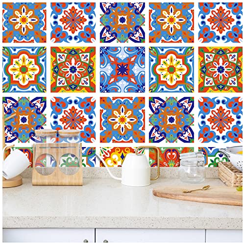 ICYEHAO Selbstklebende Tapete Fliesenoptik Bunt,44.5 x 500cm Küche Fliesen Muster Tapete Blumen Tapete Mandala Barock Tapete Möbelfolie Selbstklebend Fliesenaufkleber für Möbel Schublade Schrank Wand von ICYEHAO
