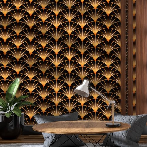 ICYEHAO Tapete Schwarz Gold,44 x 600cm Selbstklebende Tapete Geometrisch Tapete Streifen Gold Möbelfolie Klebefolie Tapete Schwarze Tapete Modern Möbelfolie Selbstklebend für Badezimmer Wohnzimmer von ICYEHAO