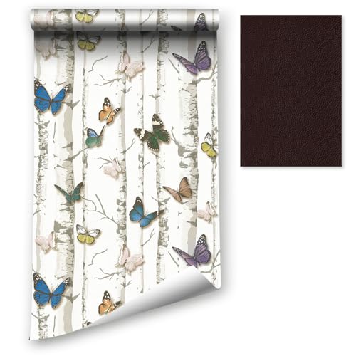Tapete Baum Schwarz Weiss,44.5 x 400cm Tapete Bunt Schmetterlinge Selbstklebende Tapete Wald Vintage Klebefolie Tapete Möbelfolie Selbstklebend für Badezimmer Wohnzimmer Schlafzimmer Küche von ICYEHAO