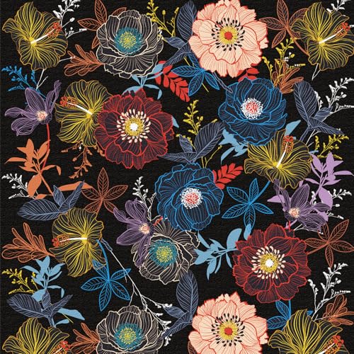 Selbstklebende Tapete Blumen Schwarz,44 x 300cm Tapete Bunt Tapete Rosa Gelb Blau Rot Blumen Tapete Blau Orange Blätter Boho Tapete Pflanzen Tapete Möbelfolie Selbstklebend für Wohnzimmer Schlafzimmer von ICYEHAO