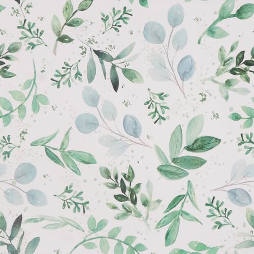 Selbstklebende Tapete Grün Blätter,44 x 1000cm Tapete Grün Weiß Selbstklebende Tapete Hell Blumen Klebefolie Tapete Pflanzen Tapete Selbstklebend Möbelfolie Selbstklebend für Wohnzimmer Schlafzimmer von ICYEHAO