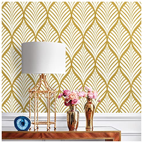 Selbstklebende Tapete Weiß Gold,44.5 x 500cm Tapete Streifen Gold Tapete Geometrisch Klebefolie Geometrische Klebefolie Retro Möbelfolie Selbstklebend für Badezimmer Wohnzimmer Schlafzimmer Küche von ICYEHAO