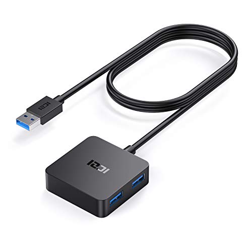 ICZI USB Hub 3.0,1.2M Lang Verlängerungskabel Mini USB 3.0 Adapter mit 4 Ports USB 3.0 Verteiler Datenhub für MacBook/Pro/Mini,Surface Pro, Desktop,USB Flash Drives,und Mehr (Schwarz) von ICZI