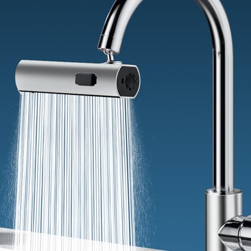 Wasserfall-Küchenhahn, 360° Drehbar Multifunktionaler Verlängerungshahn,Wasserhahn Aufsatz für Universeller Wasserhahnanschluss,Wasserhanhnaufsatz Faucet Extender mit Adapter für Bad und Küche von ICompy