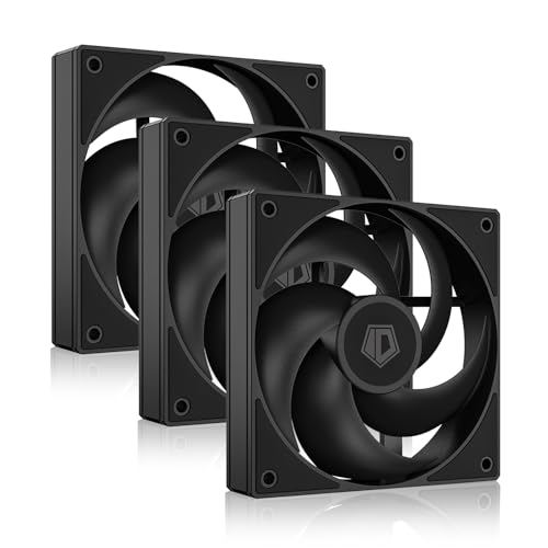 ID-COOLING AS-120-K TRIO 120mm Schwarze Computer-Gehäuselüfter im 3er-Pack, hohe Leistung Kühlung, geringe Geräuschentwicklung 27,2 dB(A), Lüftergeschwindigkeiten von 300 U/min bis 2.000 U/min, 58 CFM von ID-COOLING
