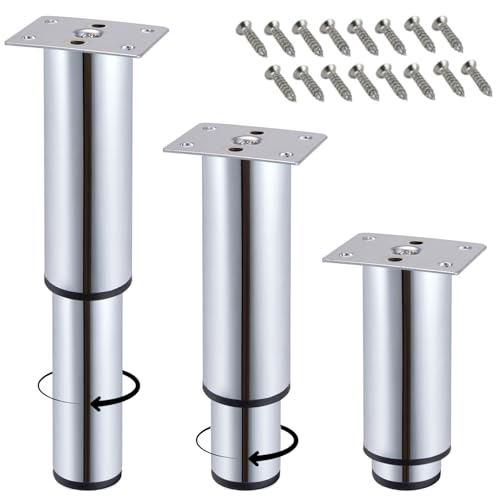 ID Dinkel Möbelfüße höhenverstellbar (4 Stück) Metall Chrom-glänzend 18-33cm Ø38–30mm Möbelbeine verstellbar für Schrank, Sofa, Bett, Tisch & Regale von ID Dinkel