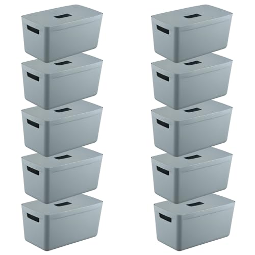 IDEA HOME FLEXISTORE 10 Stück Aufbewahrungsbox Kunststoff Organizer Box Körbe Aufbewahrung Kunststoffbox für Badezimmer Regal mit Deckel 8L Blau von IDEA HOME