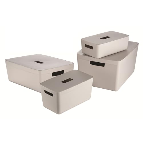 IDEA HOME FLEXISTORE 4 Stück Aufbewahrungsbox Kunststoff Organizer Box Körbe Aufbewahrung Kunststoffbox für Badezimmer Regal mit Deckel 4 Größen im Set 5, 8, 19, 28L von IDEA HOME