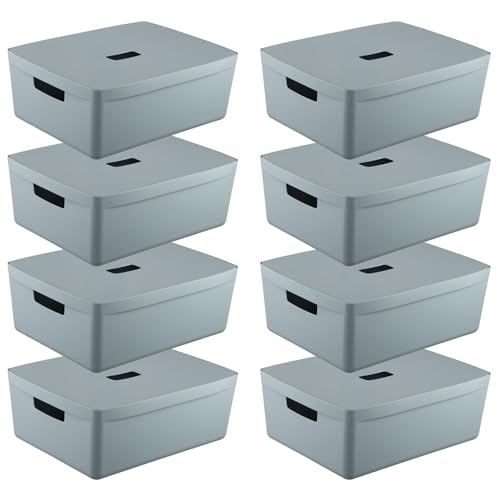 IDEA HOME FLEXISTORE 8 Stück Aufbewahrungsbox Kunststoff Organizer Box Körbe Aufbewahrung Kunststoffbox für Badezimmer Regal mit Deckel 19L Blau von IDEA HOME