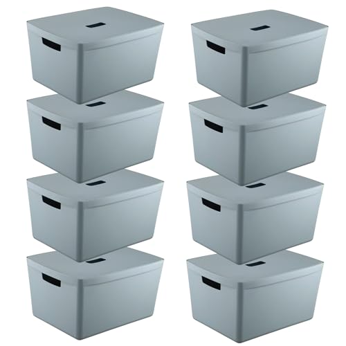 IDEA HOME FLEXISTORE 8 Stück Aufbewahrungsbox Kunststoff Organizer Box Körbe Aufbewahrung Kunststoffbox für Badezimmer Regal mit Deckel 28L Blau von IDEA HOME