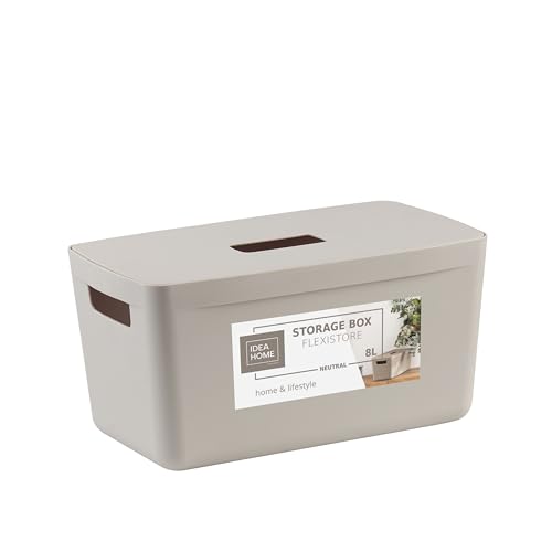 IDEA HOME FLEXISTORE Aufbewahrungsbox Kunststoff Organizer Box Körbe Aufbewahrung Kunststoffbox für Badezimmer Regal mit Deckel 8L, Natürliche Farbe von IDEA HOME