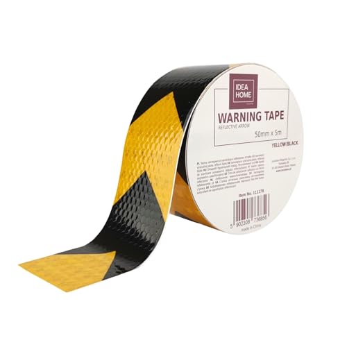 IDEA HOME Markierungsklebeband 50 mm x 5 m Selbstklebendes Absperrband Gestreiftes Warnband zur Boden und Sicherheitsmarkierung, Reflektierend, Pfeil, Gelb/Schwarz von IDEA HOME