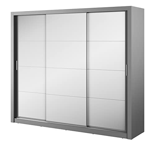 Schwebetürenschrank Kleiderschrank Schrank mit Schiebetür IDEA ID01 (Weiß Matt/3 Spiegeln) von IDEA moebel24_pl