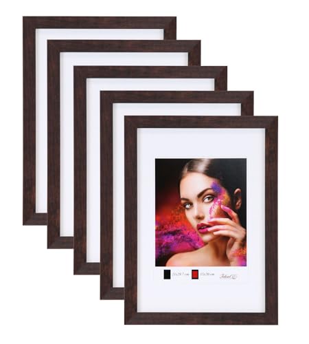 IDEAL TREND 2er 3er 5er Set Holz Bilderrahmen Lifestyle Plexi Foto Rahmen Collage Wanddeko Poster HR-25: Farbe: 5er Pack Nuss | Format: 40x60 von IDEAL TREND