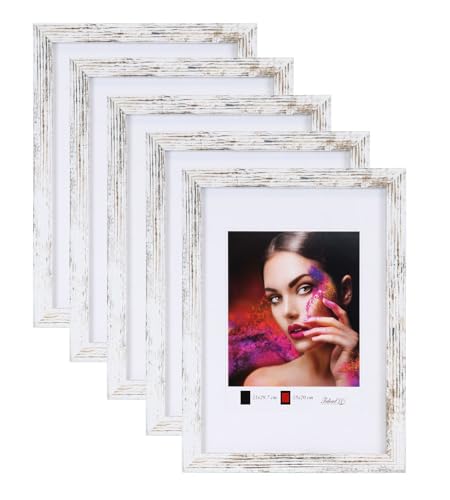 IDEAL TREND 2er 3er 5er Set Holz Bilderrahmen Lifestyle Plexi Foto Rahmen Collage Wanddeko Poster HR-25: Farbe: 5er Pack Shabby Weiß | Format: 21x29.7 A4 von IDEAL TREND