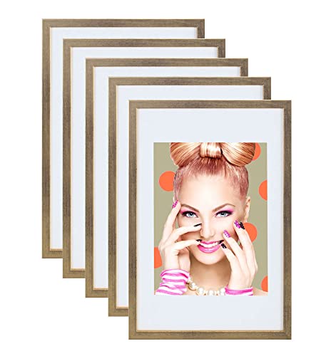 IDEAL TREND 3er 5er Set Holz Bilderrahmen Lifestyle Plexi Foto Rahmen Collage Wanddeko Poster S111: Farbe: 5er Pack Gold | Format: 30x40 von IDEAL TREND