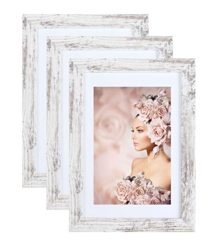 IDEAL TREND 3er Pack Holz Bilderrahmen Foto Plexi Rahmen Acryl Collage Wanddeko Poster S215: Farbe: Shabby-Weiß | Format: 21x29,7 A4 von IDEAL TREND