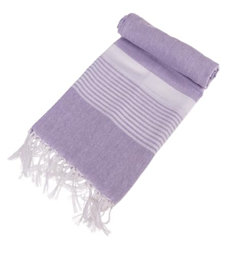 IDEAL TREND Fouta Relax Weiß Lavendelfarbenes Fouta-Hamamtuch 80x170 cm Strand Sauna Picnic von IDEAL TREND