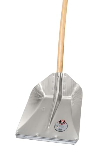 IDEAL FAVORIT Hallenser Randschaufel mit Eschen-Langstiel 130 cm | Schaufelblatt Leichtmetall 340 × 325 mm, für Schüttgüter, Stallreinigung & Schneebeseitigung, mit Schutzkante, 6-fach genietete Dülle von IDEAL