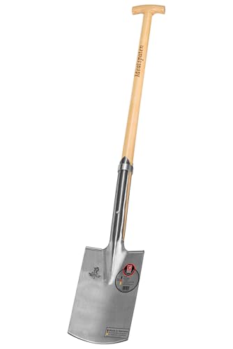 IDEAL-Rode- oder Baumschulspaten | zum Ausgraben kompletter Wurzelballen & Setzen von Bäumen | feinpolierter Doppelfederspaten mit Verstärkungsring, selbstschärfend, mit Tritt, Eschen-T-Stiel 85 cm von IDEAL