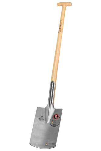 IDEAL-Spaten Gärtner Form | für mittelfeste, leicht steinige Böden | feinpolierter Doppelfederspaten | selbstschärfend | ohne Tritt | Eschen-T-Stiel 85 cm von IDEAL