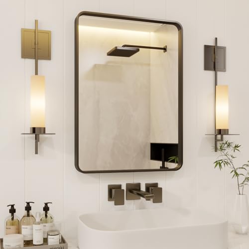 IDEALHOUSE Badezimmerspiegel, Wandmontage, rechteckiger Spiegel, HD-Harz-Kosmetikspiegel, gehärtetes Glas, Rahmen aus Aluminiumlegierung (horizontal/vertikal) von IDEALHOUSE