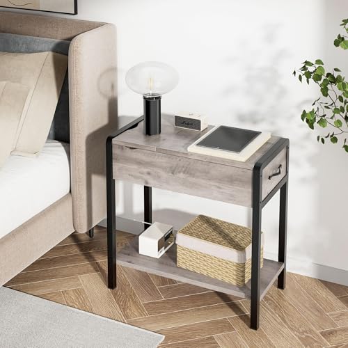 IDEALHOUSE Beistelltisch Mit Schublade Und Ablage, Schmaler Nachttisch Couchtisch Für Wohnzimmer Schlafzimmer Vintage von IDEALHOUSE