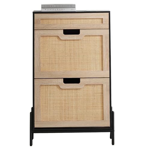 IDEALHOUSE Schuhschrank Aus Natürlichem Rattan Mit 2 Klappschubladen, Verstellbarem Regal, Metallbeinen – Schuhschrank Aus Holz Für Den Eingangsbereich Mit Schublade Für Den Flur IDEALHOUSE Schuhschrank Aus Natürlichem Rattan Mit 2 Klappschubladen, Verstellbarem Regal, Metallbeinen – Schuhschrank Aus Holz Für Den Eingangsbereich Mit Schublade Für Den Flur von IDEALHOUSE