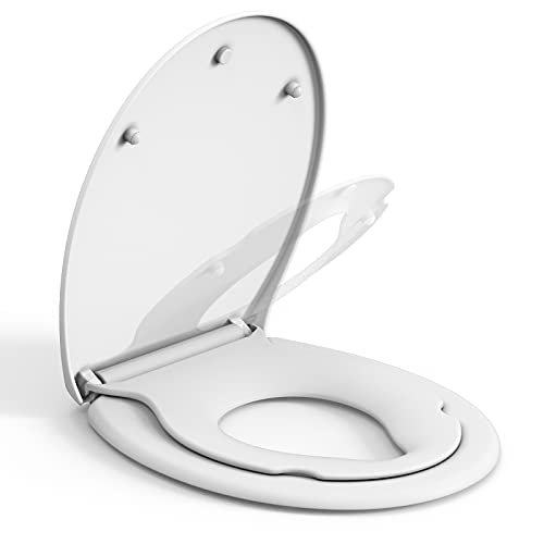 Toilettendeckel Mit Kindersitz, WC Sitz Mit Absenkautomatik, Klodeckel mit Quick-Release Funktion, Löst sich nie klobrille, leicht zu reinigen - O Form Weiß Toilettensitz Mit Kinder, WC Sitz Family von IDEALHOUSE