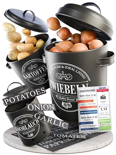 IDEALTASTIC® Premium Kartoffel Aufbewahrungsbox [3 Stück] I Vielseitiges Kartoffeltopf Set mit 360° Belüftungssystem für mehr Frische I Ideal für Zwiebel Aufbewahrung & Kartoffel Aufbewahrung von IDEALTASTIC
