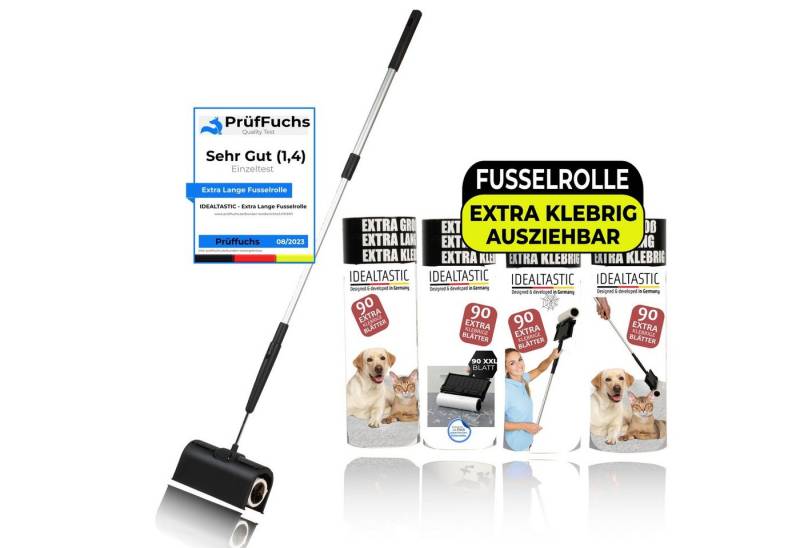 IDEALTASTIC Fusselroller Ausziehbare XXL Fusselrolle Tierhaare & Kleidung Fusselentferner, Große Fusselrolle, 4x90 Blatt IDEALTASTIC Fusselroller Ausziehbare XXL Fusselrolle Tierhaare & Kleidung Fusselentferner, Große Fusselrolle, 4x90 Blatt von IDEALTASTIC