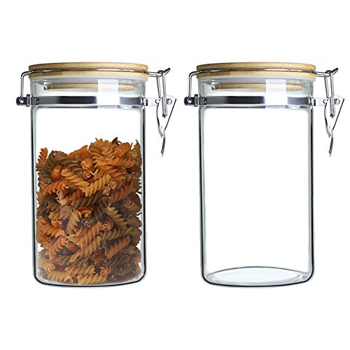 IDEALUX Kaffeedose Luftdicht Glas Set 2-teilig - Kaffeebohnen Behälter Mit Holzdeckel, Vorratsdosen 1500ML für Kaffee, Nüsse von IDEALUX