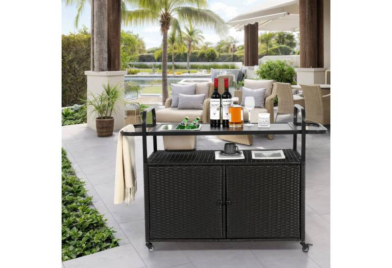 IDEASY Auflagenbox Outdoor-Barwagen mit Schwenkrädern & Eisbehälter – Garten & Pool von IDEASY