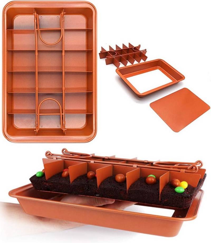HEYHIPPO Backblech Antihaft Brownie Backform 20×31cm–Rechteckige Kuchenform Carbonstahl, (2er-Pack, Rechteck + Trennwand), Herausnehmbare Trennwand 18 Brownie-Stücke Kein Schneiden nötig von HEYHIPPO
