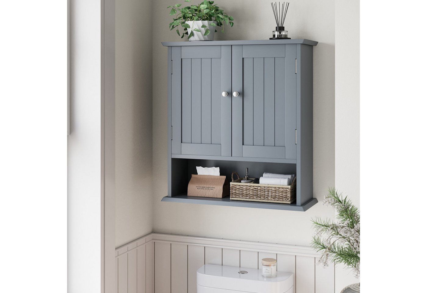 IDEASY Badkommode Badezimmerschrank mit 2 Türen & offenen Regalen, Wandregal inkl. Medikamentenschrank für Bad/WC IDEASY Badkommode Badezimmerschrank mit 2 Türen & offenen Regalen, Wandregal inkl. Medikamentenschrank für Bad/WC von IDEASY
