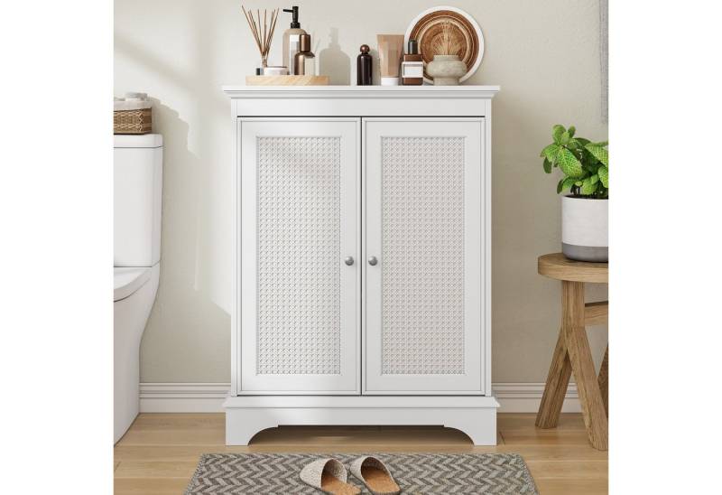 IDEASY Badkommode Weißer Badezimmerschrank mit Korbtür & verstellbarem Regal (Verstellbares Regal & bodenstehend – weiß), Moderner Badezimmerschrank mit Korbtür von IDEASY