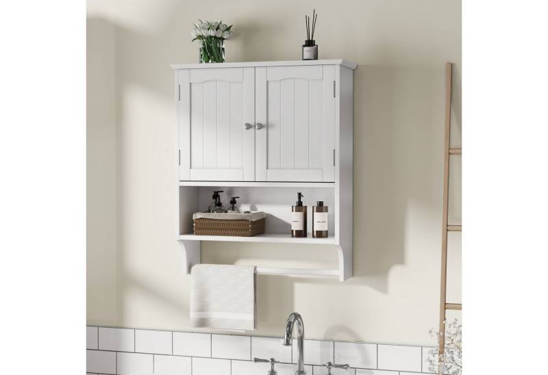 IDEASY Badkommode Weißer Badschrank mit 2 Regalen & Handtuchhalter von IDEASY