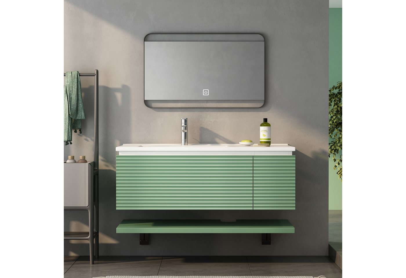 IDEASY Badmöbel-Set Badezimmermöbel, Waschbecken 90 cm breit, grün, mit 1 Schublade, (wasserfest und langlebig, kratz- und bruchsicher), leicht zu reinigen (ohne Spiegel) von IDEASY
