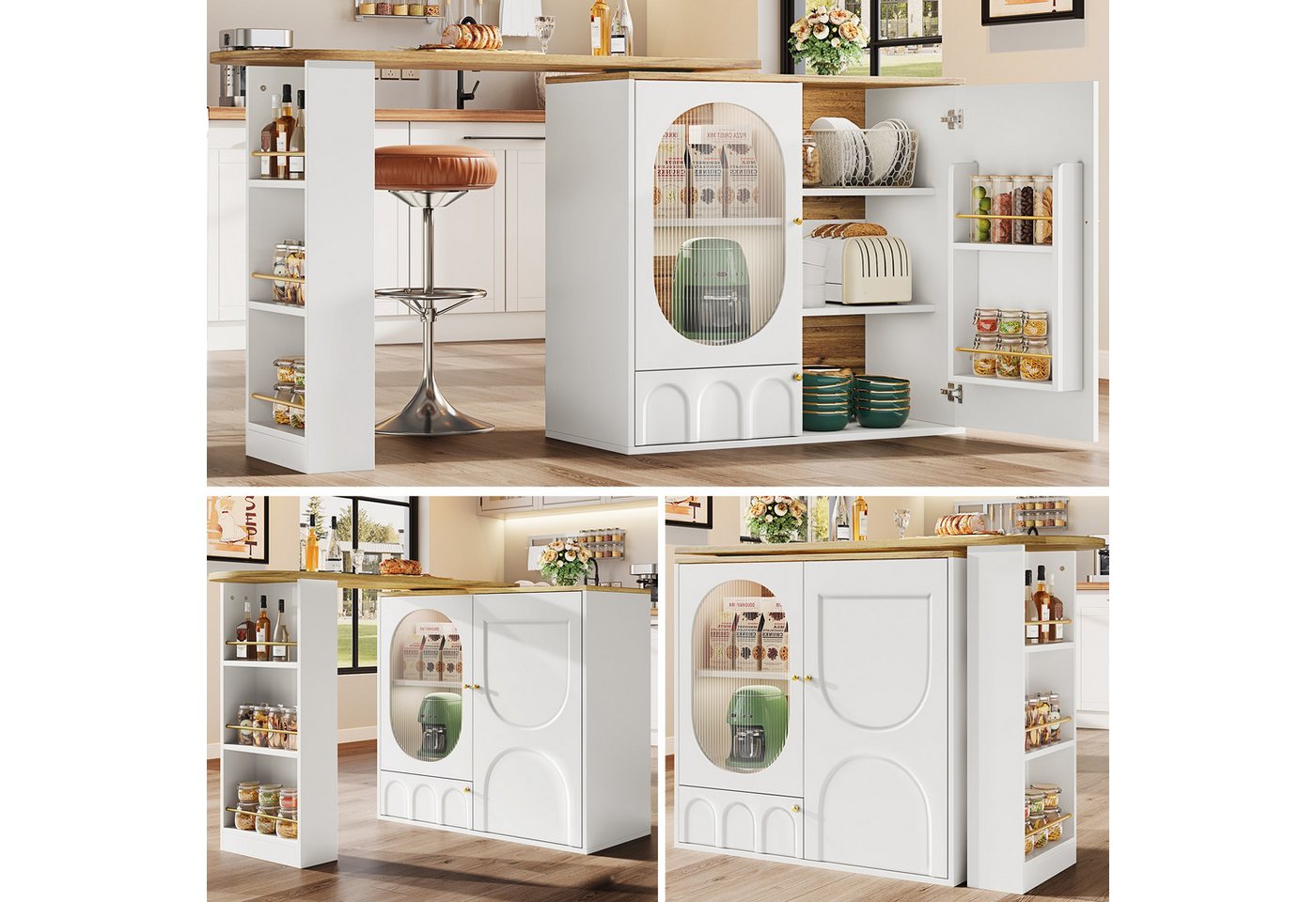 IDEASY Bartisch 360° drehbarer Bartisch, Kücheninsel, Kaffeebarmöbel, 138x39x102 cm, mit integriertem Stauraum, drei Türregalen, flexiblen Trennwänden IDEASY Bartisch 360° drehbarer Bartisch, Kücheninsel, Kaffeebarmöbel, 138x39x102 cm, mit integriertem Stauraum, drei Türregalen, flexiblen Trennwänden von IDEASY