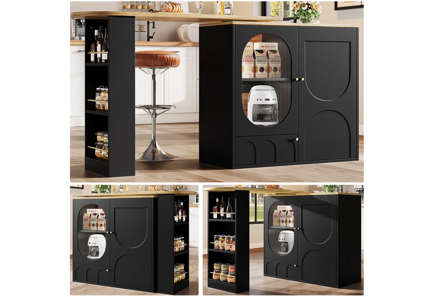 IDEASY Bartisch 360° drehbarer Bartisch, Kücheninsel, Kaffeebarmöbel, 138x39x102 cm, mit integriertem Stauraum, drei Türregalen, flexiblen Trennwänden IDEASY Bartisch 360° drehbarer Bartisch, Kücheninsel, Kaffeebarmöbel, 138x39x102 cm, mit integriertem Stauraum, drei Türregalen, flexiblen Trennwänden von IDEASY