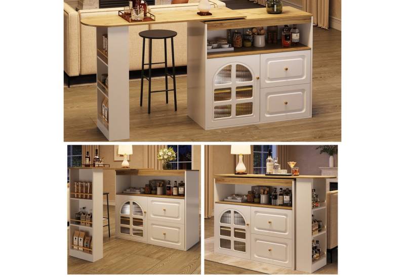 IDEASY Bartisch 360° drehbarer Sideboard mit Snackregal, Bogenglas, 2 Schubladen, moderne Kommode für Wohnzimmer, Essbereich und Schlafzimmer IDEASY Bartisch 360° drehbarer Sideboard mit Snackregal, Bogenglas, 2 Schubladen, moderne Kommode für Wohnzimmer, Essbereich und Schlafzimmer von IDEASY