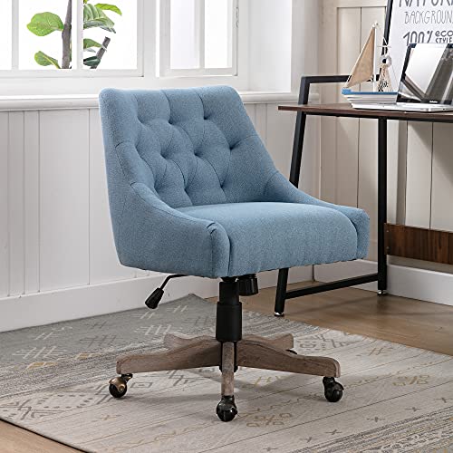 IDEASY Bürostuhl mit Rollen, drehbarer Bürostuhl mit Wippfunktion vorne und hinten, höhenverstellbarer Frisierstuhl mit Rückenlehne und Holzbeinen von IDEASY